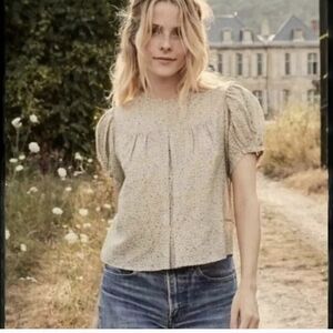 DOEN Pirouette Mustard California Wildflower Floral Cotton Puff Sleeve Top XL